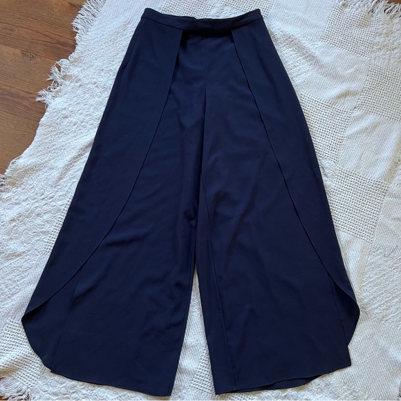 Alice + Olivia Larissa trousers navy high waisted medium flowy split leg tulip - Picture 6 of 15